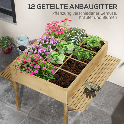 Wooden Raised Bed, Foldable Cold Frame with 12 Divider Grids, Herb Bed, Plant Box, Flower Box with Fleece Fabric for Garden, Balcony, 122 x 91.5 x 89 cm, Natural