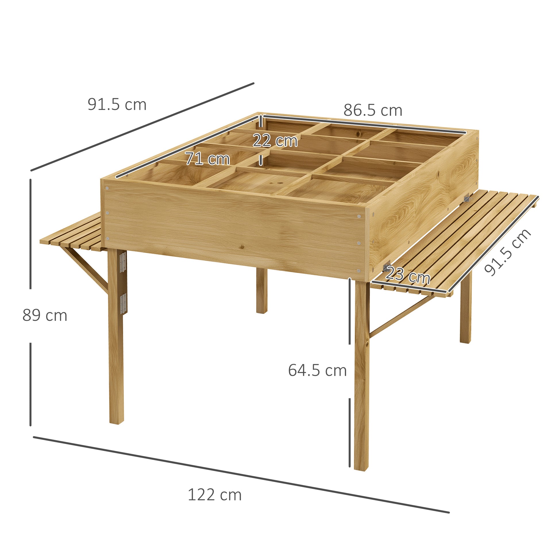 Wooden Raised Bed, Foldable Cold Frame with 12 Divider Grids, Herb Bed, Plant Box, Flower Box with Fleece Fabric for Garden, Balcony, 122 x 91.5 x 89 cm, Natural