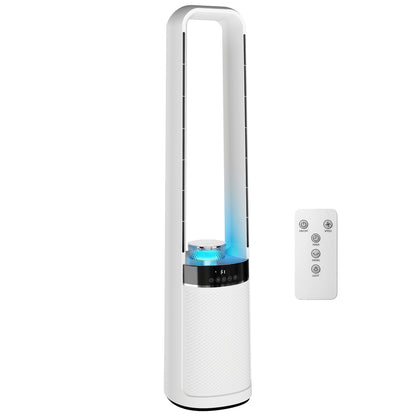 Ultra-Quiet Tower Fan — 36 dB, 36.7 in, 45° Oscillation, LED Ambient Lights, 3 Speeds, 12H Timer, Remote — White