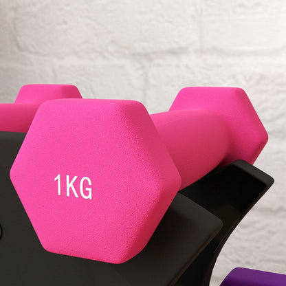SPORTNOW Hexagonal Dumbbell Set 2 x 1kg 2 x 2kg 2 x 3kg with Storage Stand for Home Gym Exercise Training Multicolor
