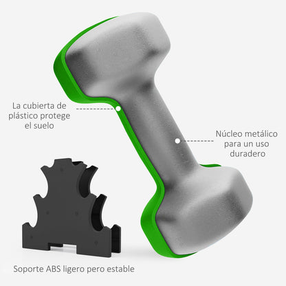 SPORTNOW Hexagonal Dumbbell Set 2 x 1kg 2 x 2kg 2 x 3kg with Storage Stand for Home Gym Exercise Training Multicolor