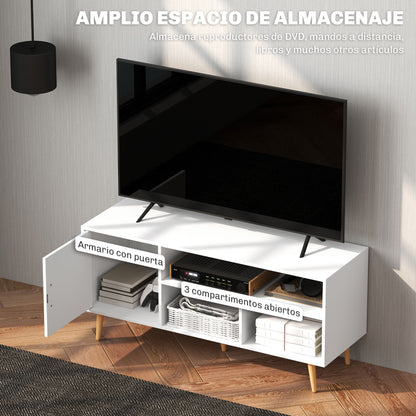 TV Stand for TVs up to 60" Modern TV Table with Cabinet and 3 Compartments 120x40x55 cm White