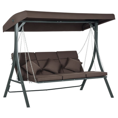 3-Seater Hollywood Swing, Swing Bench with Adjustable Sun Canopy, Garden Swing with Cushions, Holds up to 270 kg, Metal, Texteline, Brown, 198 x 118 x 168 cm