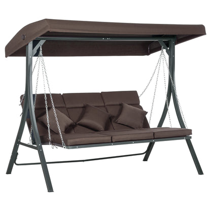 3-Seater Hollywood Swing, Swing Bench with Adjustable Sun Canopy, Garden Swing with Cushions, Holds up to 270 kg, Metal, Texteline, Brown, 198 x 118 x 168 cm