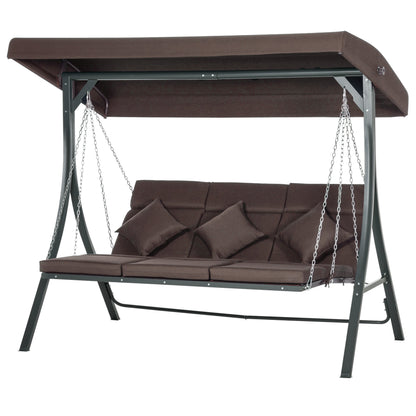 3-Seater Hollywood Swing, Swing Bench with Adjustable Sun Canopy, Garden Swing with Cushions, Holds up to 270 kg, Metal, Texteline, Brown, 198 x 118 x 168 cm