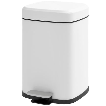 12L Kitchen Bin Pedal Trash Can in Stainless Steel with Soft-Close Lid, Compact, Removable Inner Bucket, 24.5 x 32 x 36.5 cm, White