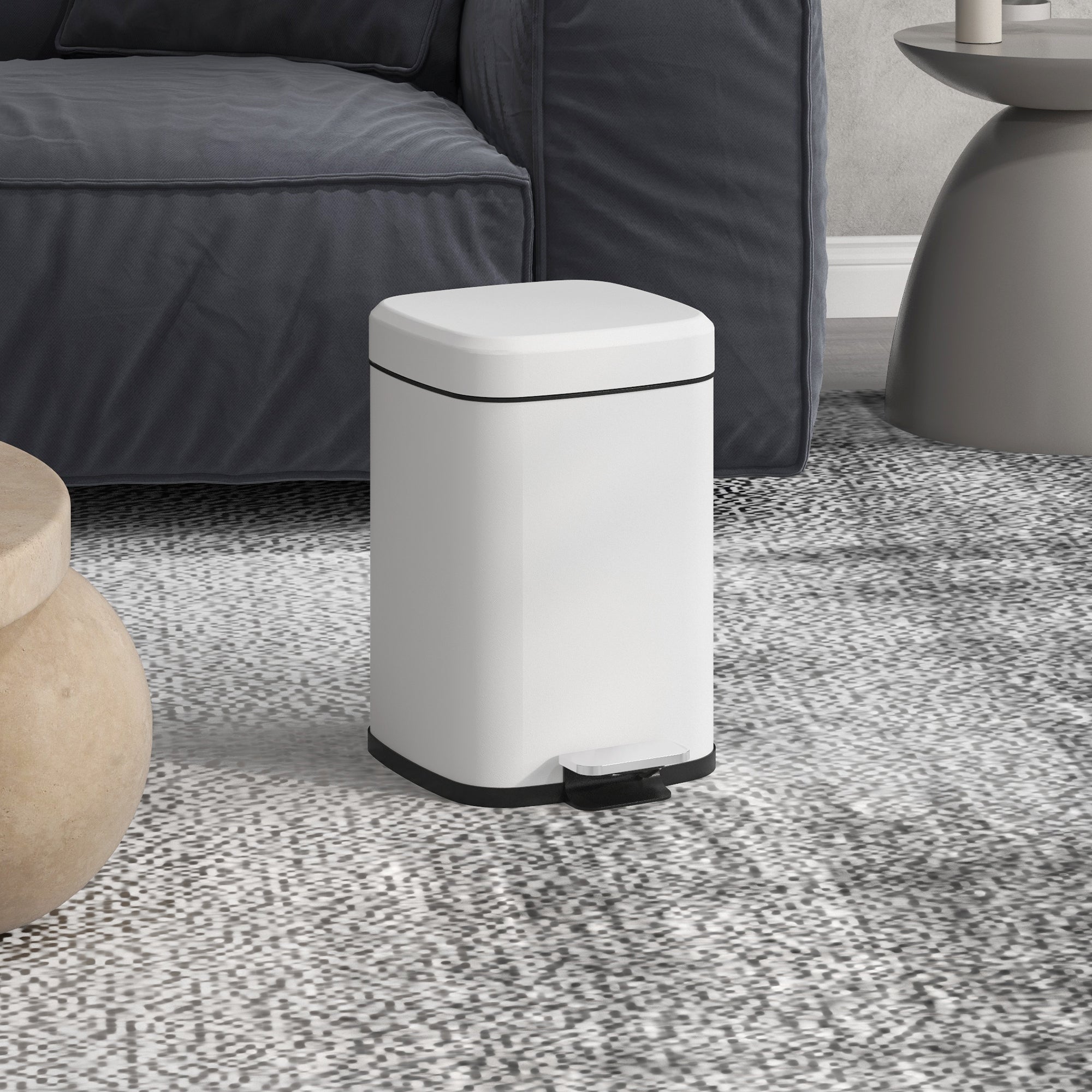 12L Kitchen Bin Pedal Trash Can in Stainless Steel with Soft-Close Lid, Compact, Removable Inner Bucket, 24.5 x 32 x 36.5 cm, White