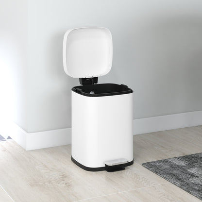 12L Kitchen Bin Pedal Trash Can in Stainless Steel with Soft-Close Lid, Compact, Removable Inner Bucket, 24.5 x 32 x 36.5 cm, White