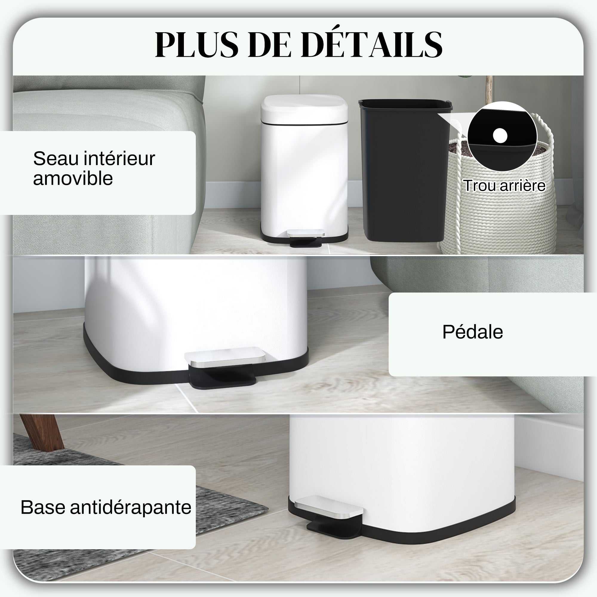 12L Kitchen Bin Pedal Trash Can in Stainless Steel with Soft-Close Lid, Compact, Removable Inner Bucket, 24.5 x 32 x 36.5 cm, White