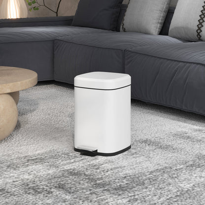 12L Kitchen Bin Pedal Trash Can in Stainless Steel with Soft-Close Lid, Compact, Removable Inner Bucket, 24.5 x 32 x 36.5 cm, White