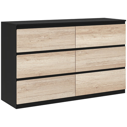 Bedroom Chest of Drawers, 6 Drawers, Wooden Dresser with Non-Slip Feet, for Living Room, Dining Room, Hallway, 120x39x75 cm, Black and Wood Color