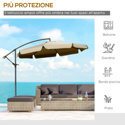 Offset Garden Umbrella 2.7x2.7m with Adjustable Canopy, Cross Base, Air Vents, Crank, Tilt Patio Umbrella in Metal and Polyester, for Yard Patio, Coffee