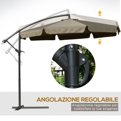 Offset Garden Umbrella 2.7x2.7m with Adjustable Canopy, Cross Base, Air Vents, Crank, Tilt Patio Umbrella in Metal and Polyester, for Yard Patio, Coffee