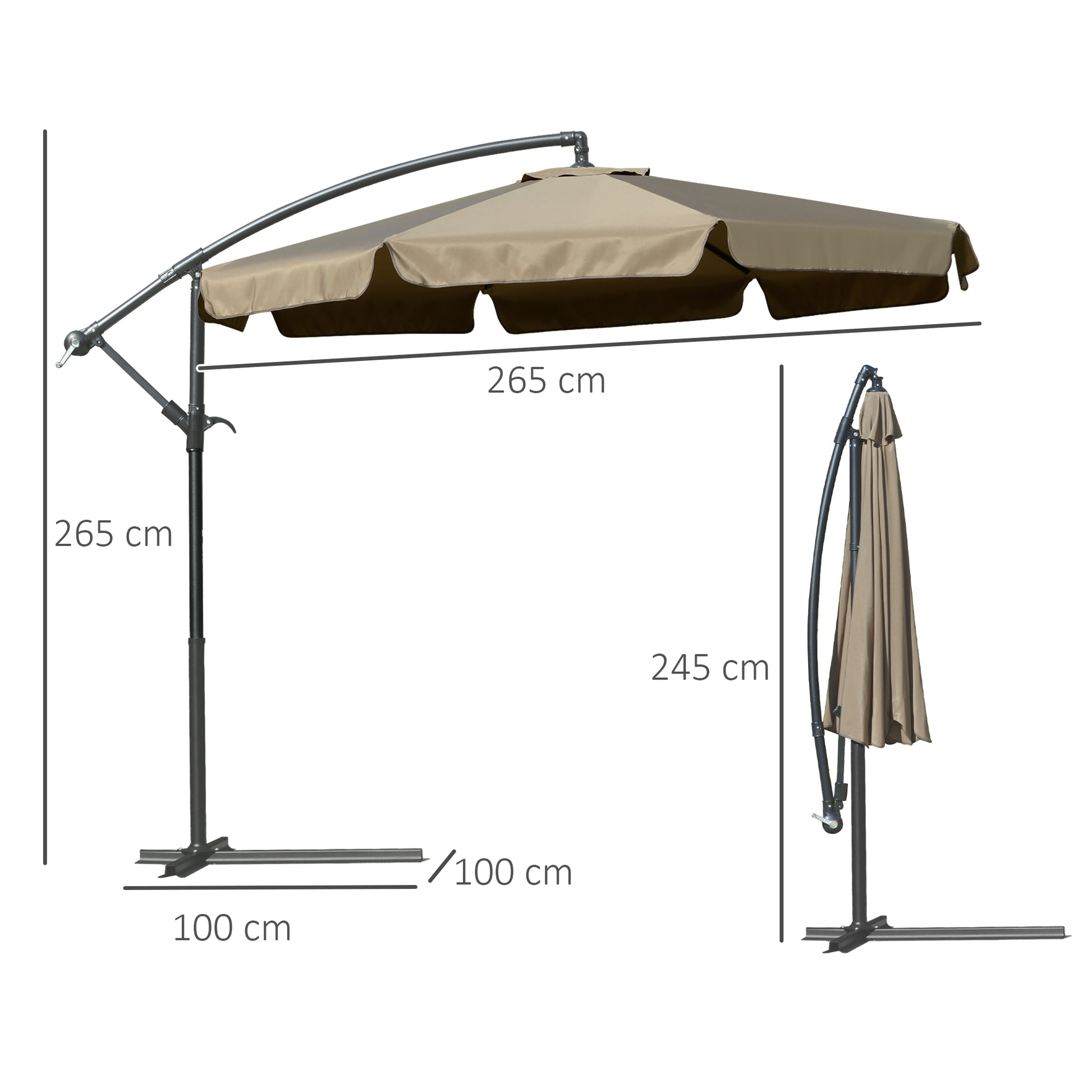 Offset Garden Umbrella 2.7x2.7m with Adjustable Canopy, Cross Base, Air Vents, Crank, Tilt Patio Umbrella in Metal and Polyester, for Yard Patio, Coffee