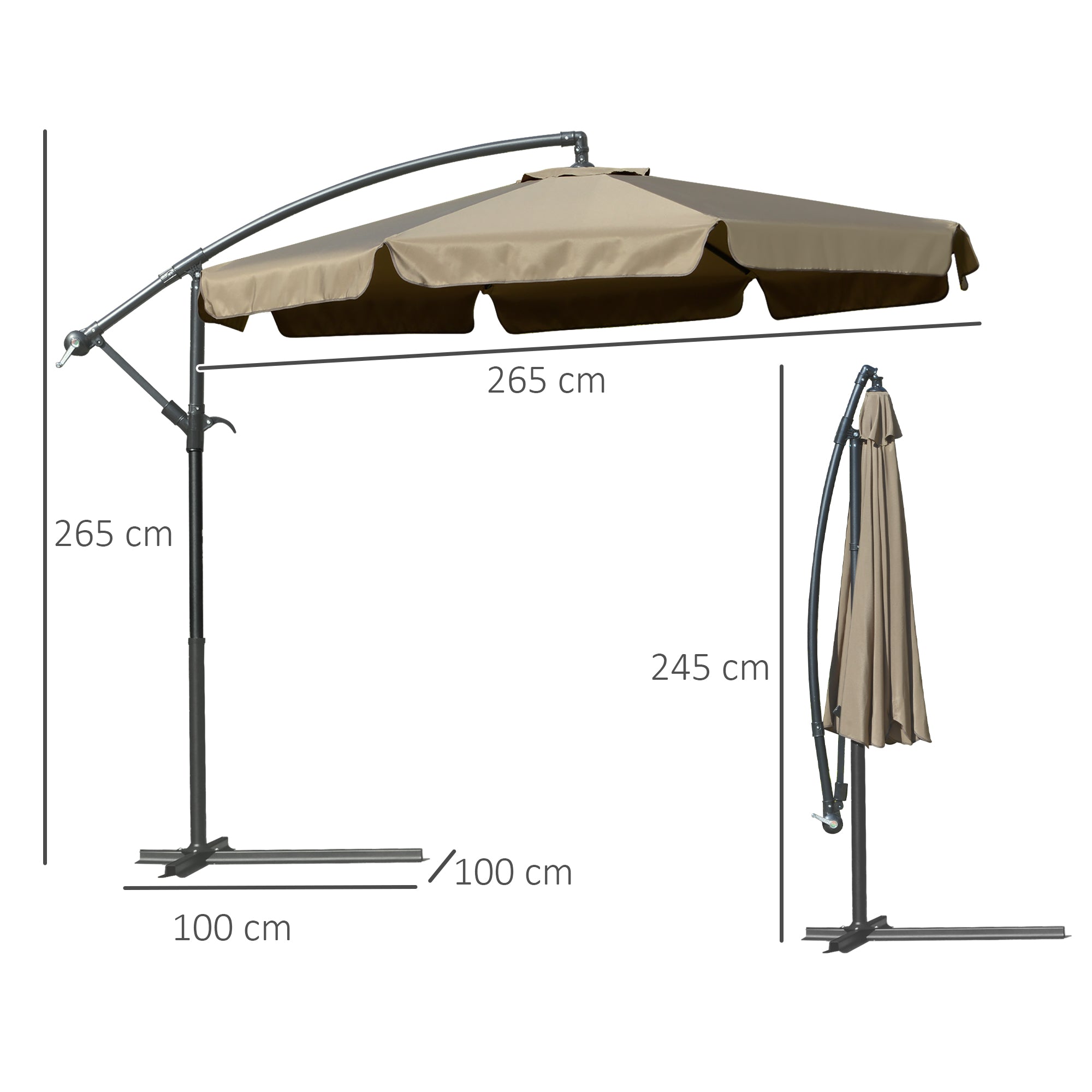Offset Garden Umbrella 2.7x2.7m with Adjustable Canopy, Cross Base, Air Vents, Crank, Tilt Patio Umbrella in Metal and Polyester, for Yard Patio, Coffee