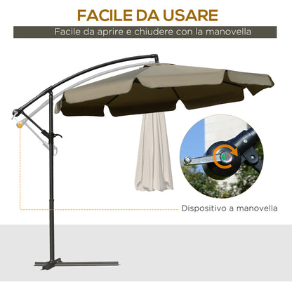 Offset Garden Umbrella 2.7x2.7m with Adjustable Canopy, Cross Base, Air Vents, Crank, Tilt Patio Umbrella in Metal and Polyester, for Yard Patio, Coffee