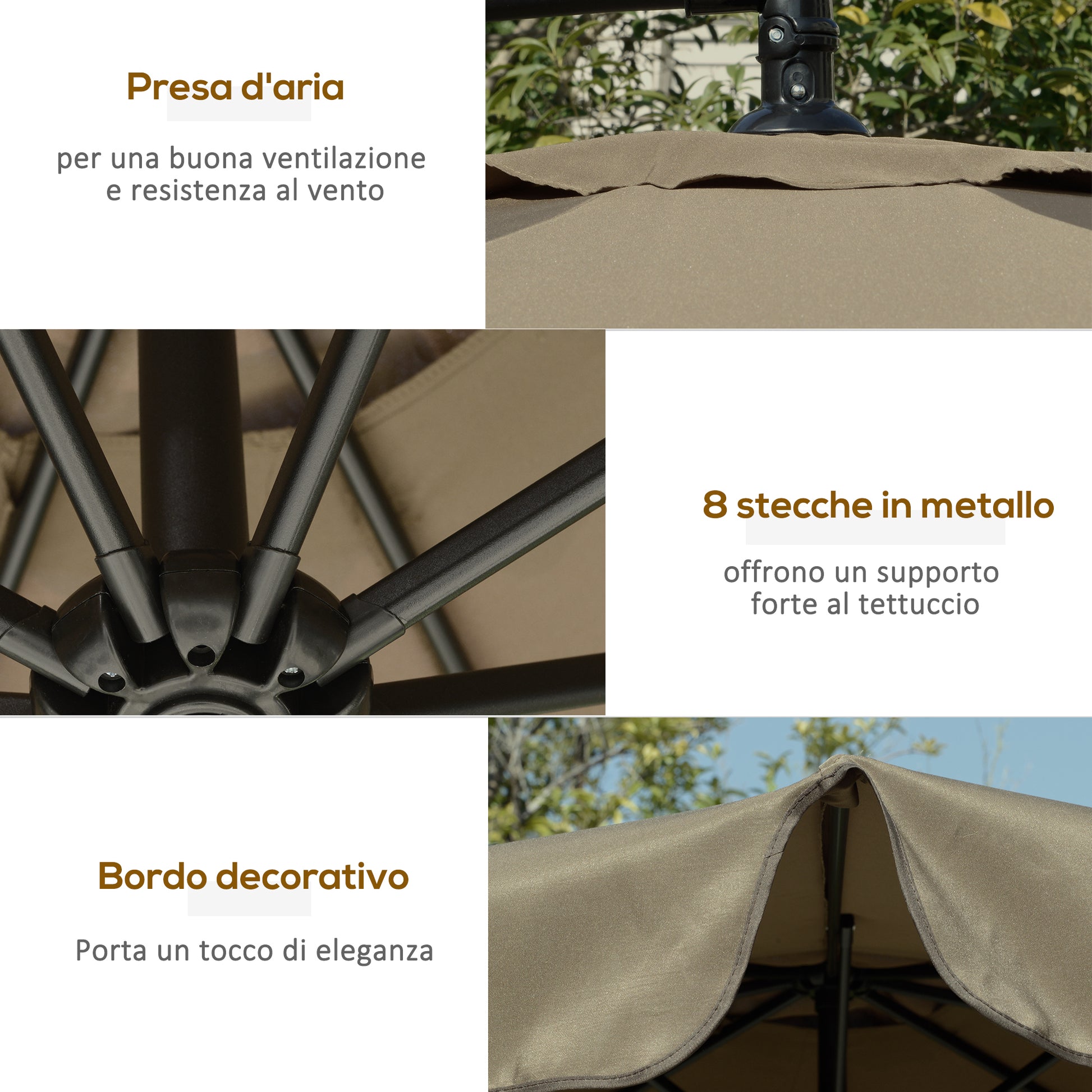 Offset Garden Umbrella 2.7x2.7m with Adjustable Canopy, Cross Base, Air Vents, Crank, Tilt Patio Umbrella in Metal and Polyester, for Yard Patio, Coffee