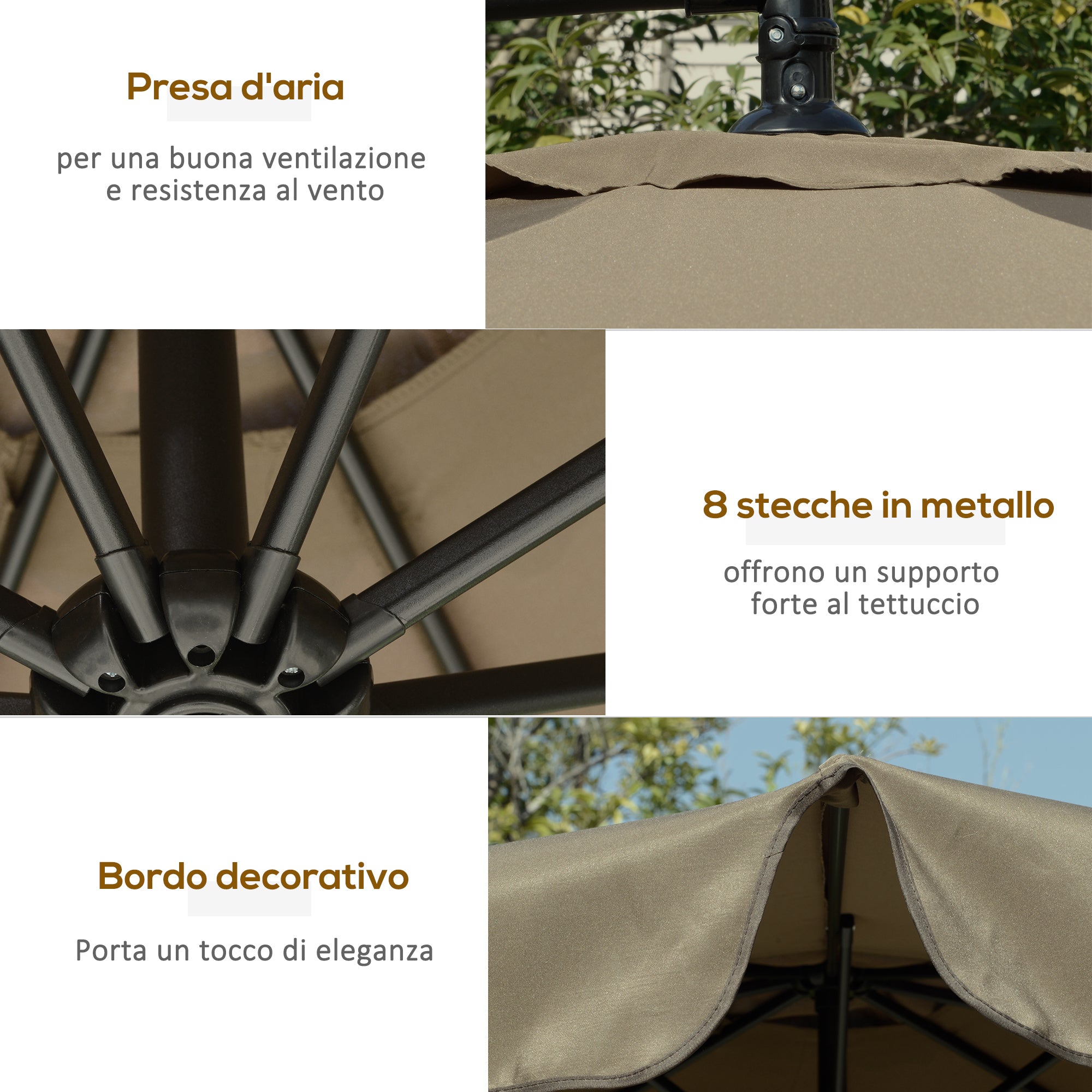 Offset Garden Umbrella 2.7x2.7m with Adjustable Canopy, Cross Base, Air Vents, Crank, Tilt Patio Umbrella in Metal and Polyester, for Yard Patio, Coffee