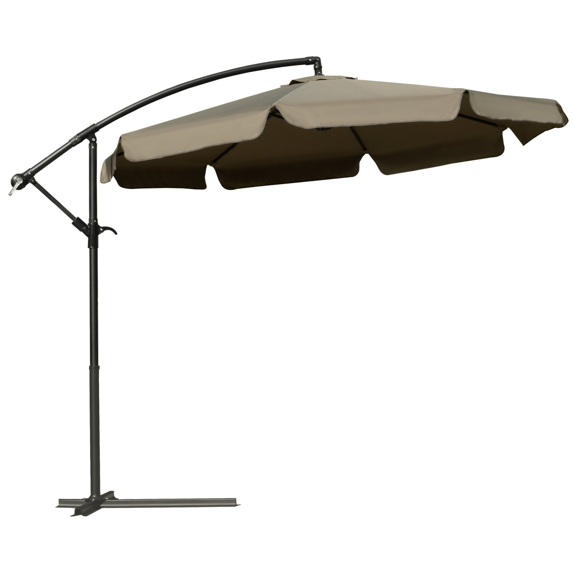 Offset Garden Umbrella 2.7x2.7m with Adjustable Canopy, Cross Base, Air Vents, Crank, Tilt Patio Umbrella in Metal and Polyester, for Yard Patio, Coffee