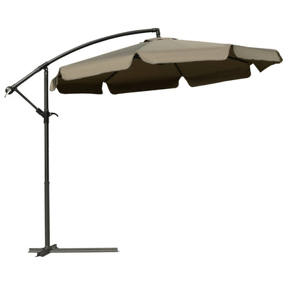 Offset Garden Umbrella 2.7x2.7m with Adjustable Canopy, Cross Base, Air Vents, Crank, Tilt Patio Umbrella in Metal and Polyester, for Yard Patio, Coffee