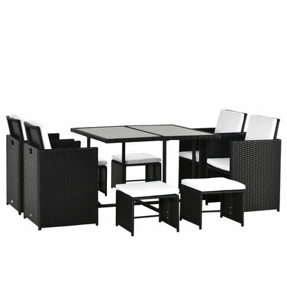 9 pcs. Poly Rattan Garden Furniture Rattan Garden Set Dining Group Set including Cushions Black 43 x 43 x 28 inches