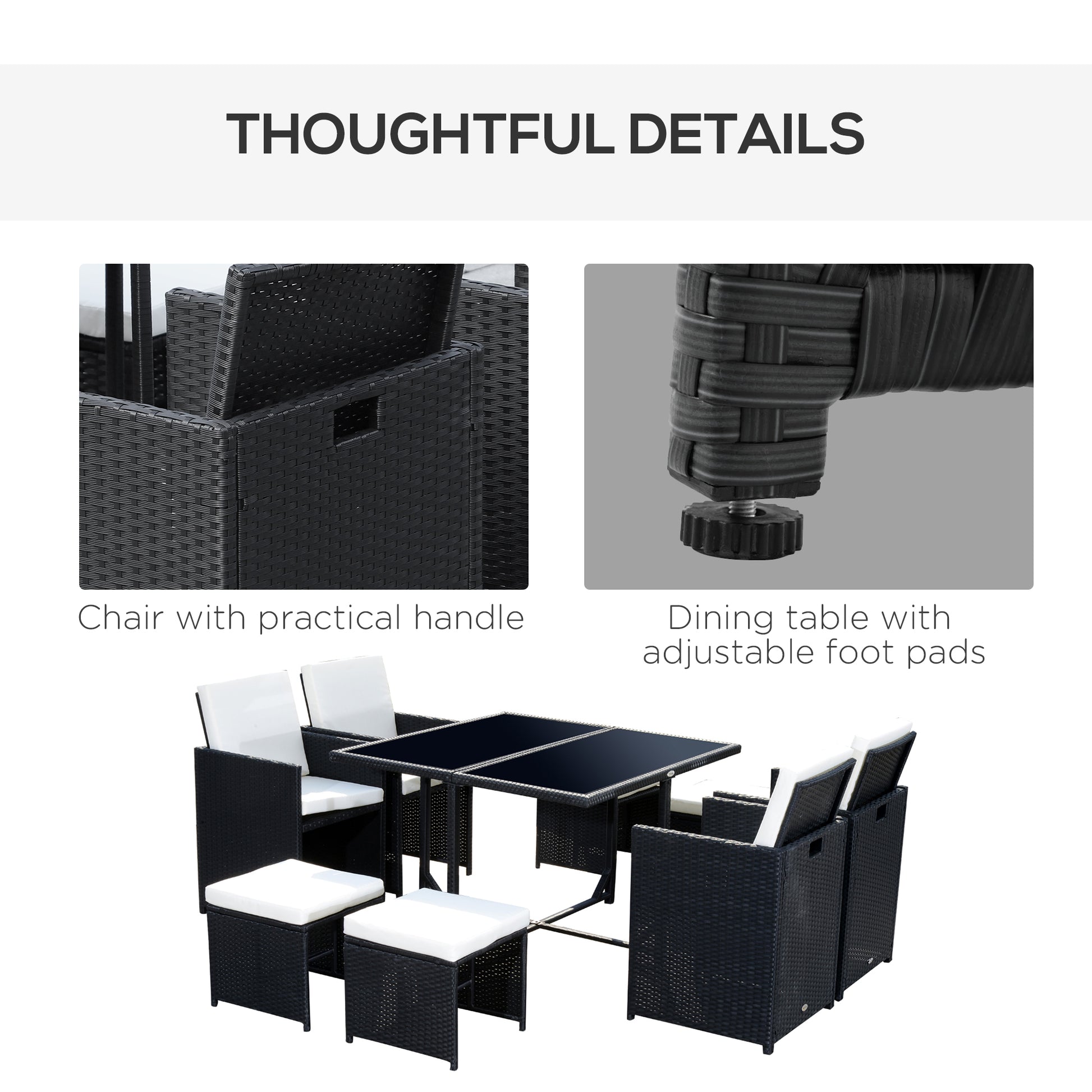 9 pcs. Poly Rattan Garden Furniture Rattan Garden Set Dining Group Set including Cushions Black 43 x 43 x 28 inches