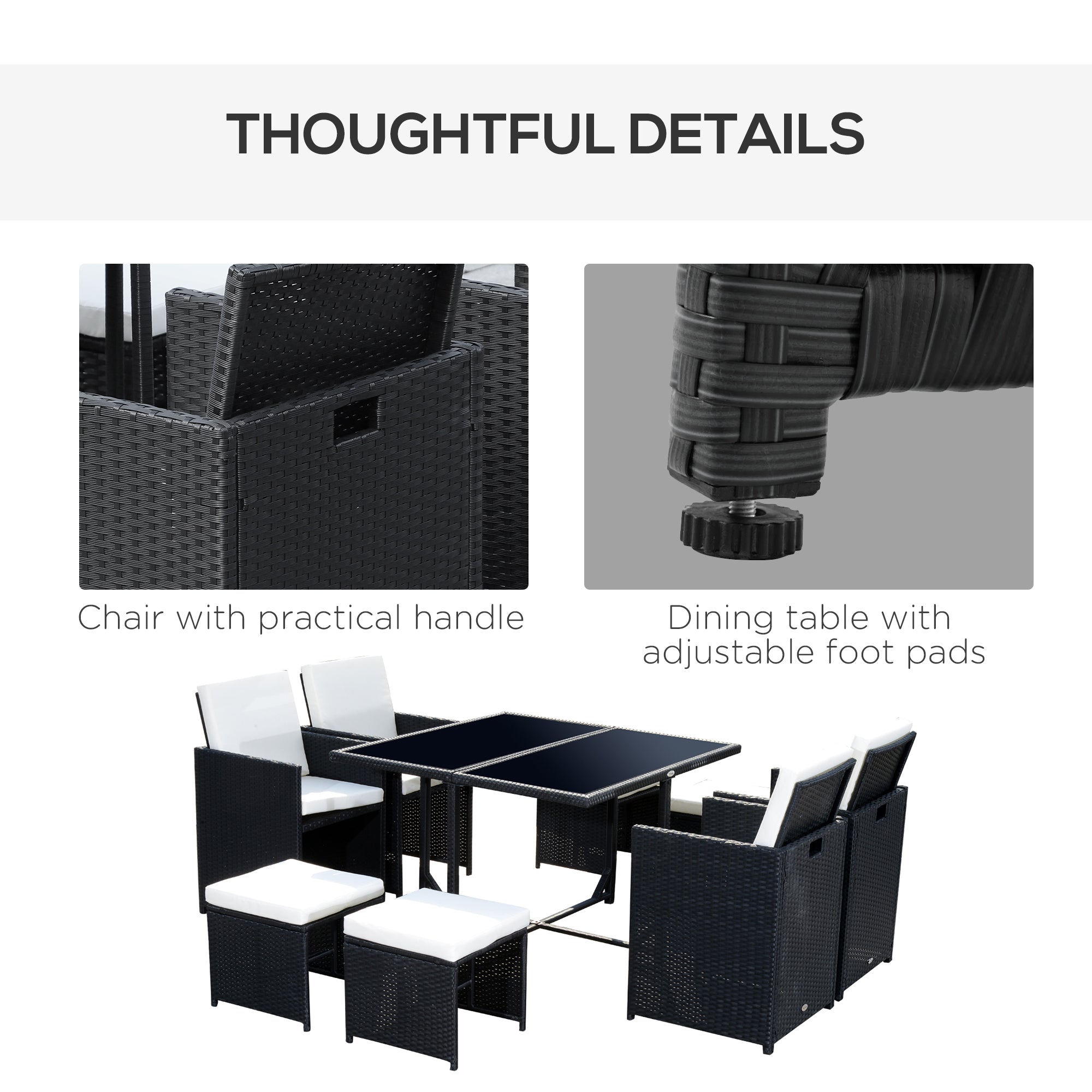 9 pcs. Poly Rattan Garden Furniture Rattan Garden Set Dining Group Set including Cushions Black 43 x 43 x 28 inches