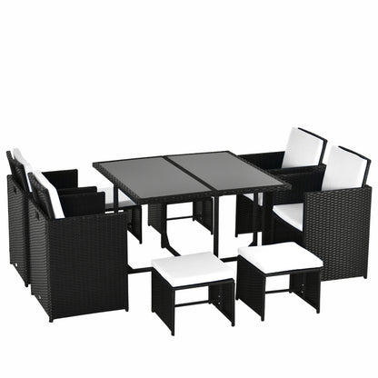 9 pcs. Poly Rattan Garden Furniture Rattan Garden Set Dining Group Set including Cushions Black 43 x 43 x 28 inches