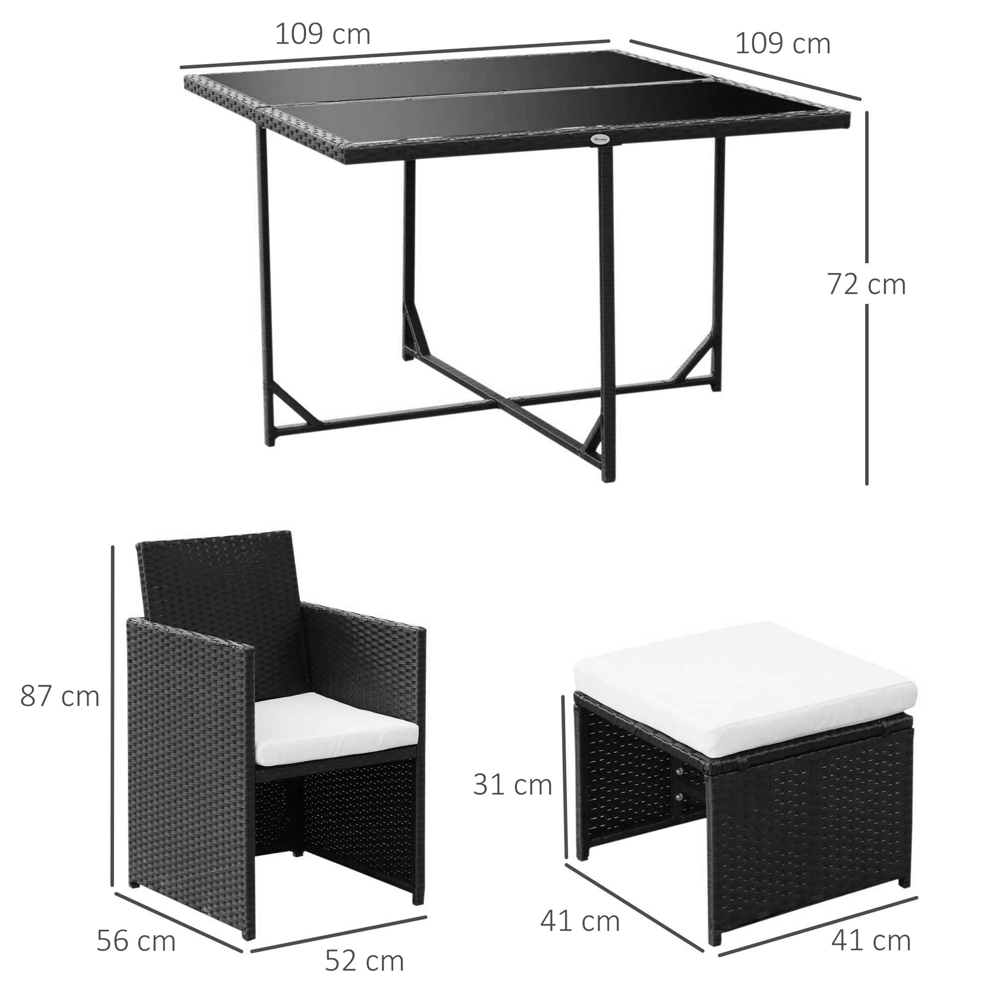 9 pcs. Poly Rattan Garden Furniture Rattan Garden Set Dining Group Set including Cushions Black 43 x 43 x 28 inches