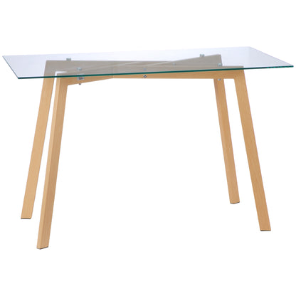 Dining Table for 4 People Modern Kitchen Table with Tempered Glass Top and Steel Legs with Wood Effect for Living Room 120x60x76 cm Clear