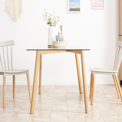 Dining Table for 4 People Modern Kitchen Table with Tempered Glass Top and Steel Legs with Wood Effect for Living Room 120x60x76 cm Clear