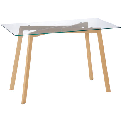 Dining Table for 4 People Modern Kitchen Table with Tempered Glass Top and Steel Legs with Wood Effect for Living Room 120x60x76 cm Clear