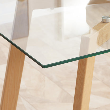 Dining Table for 4 People Modern Kitchen Table with Tempered Glass Top and Steel Legs with Wood Effect for Living Room 120x60x76 cm Clear