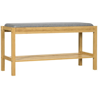 Bamboo Shoe Bench Shoe Rack with Upholstered Seat for 3 Pairs of Shoes with Slatted Shelf for Entryway Hallway 90x30x46 cm Natural