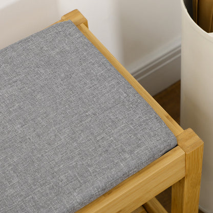 Bamboo Shoe Bench Shoe Rack with Upholstered Seat for 3 Pairs of Shoes with Slatted Shelf for Entryway Hallway 90x30x46 cm Natural