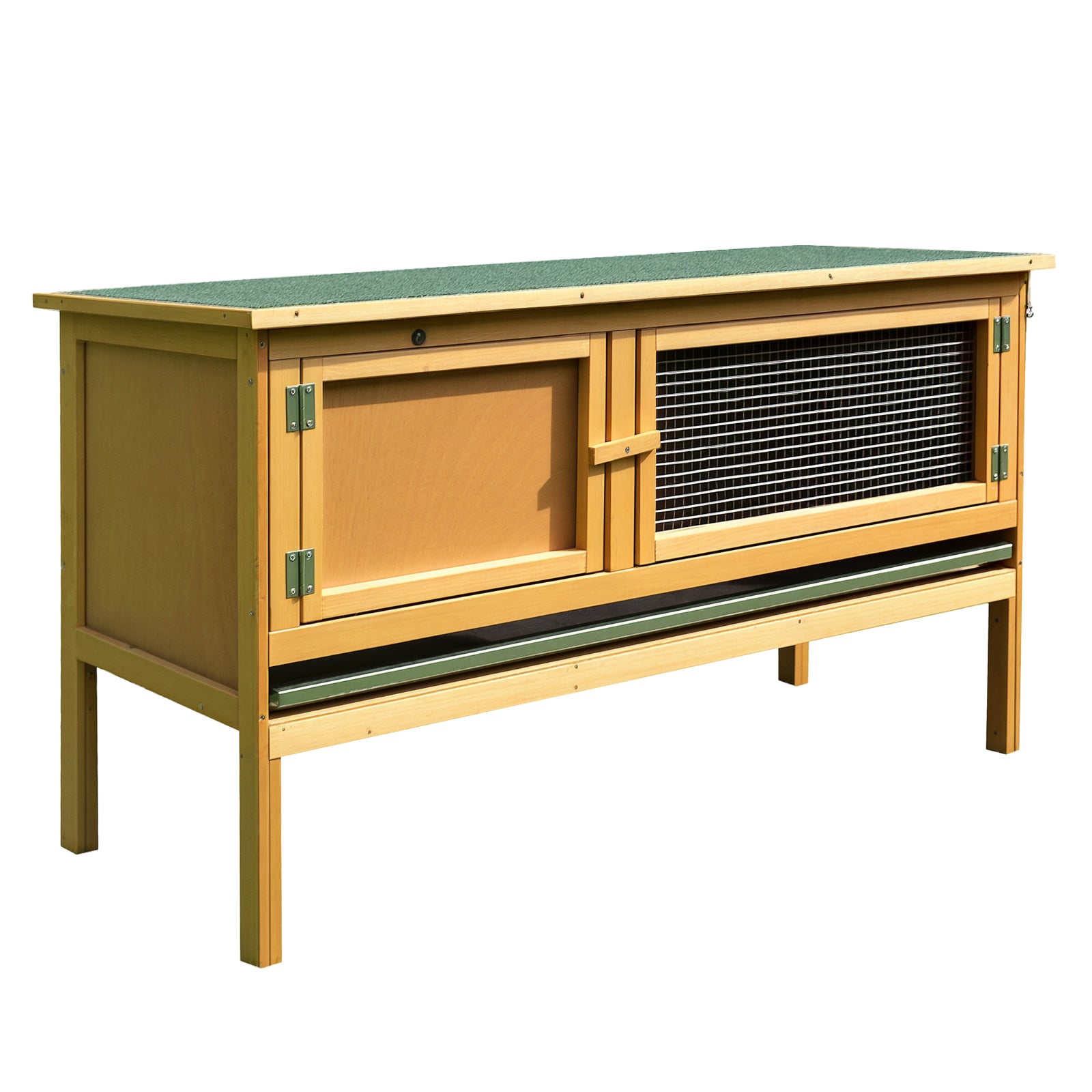 Rabbit Cage Hutch Outdoor Rabbit Hutch 2 Doors Raised Feet Removable Sliding Tray Solid Wood 115 x 44.3 x 65 cm light yellow
