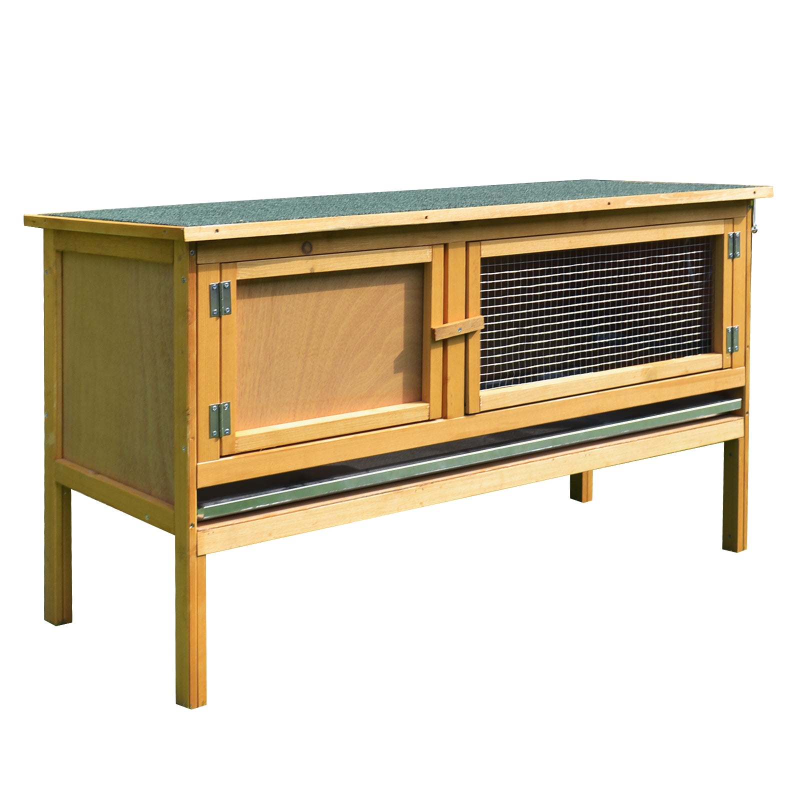 Rabbit Cage Hutch Outdoor Rabbit Hutch 2 Doors Raised Feet Removable Sliding Tray Solid Wood 115 x 44.3 x 65 cm light yellow