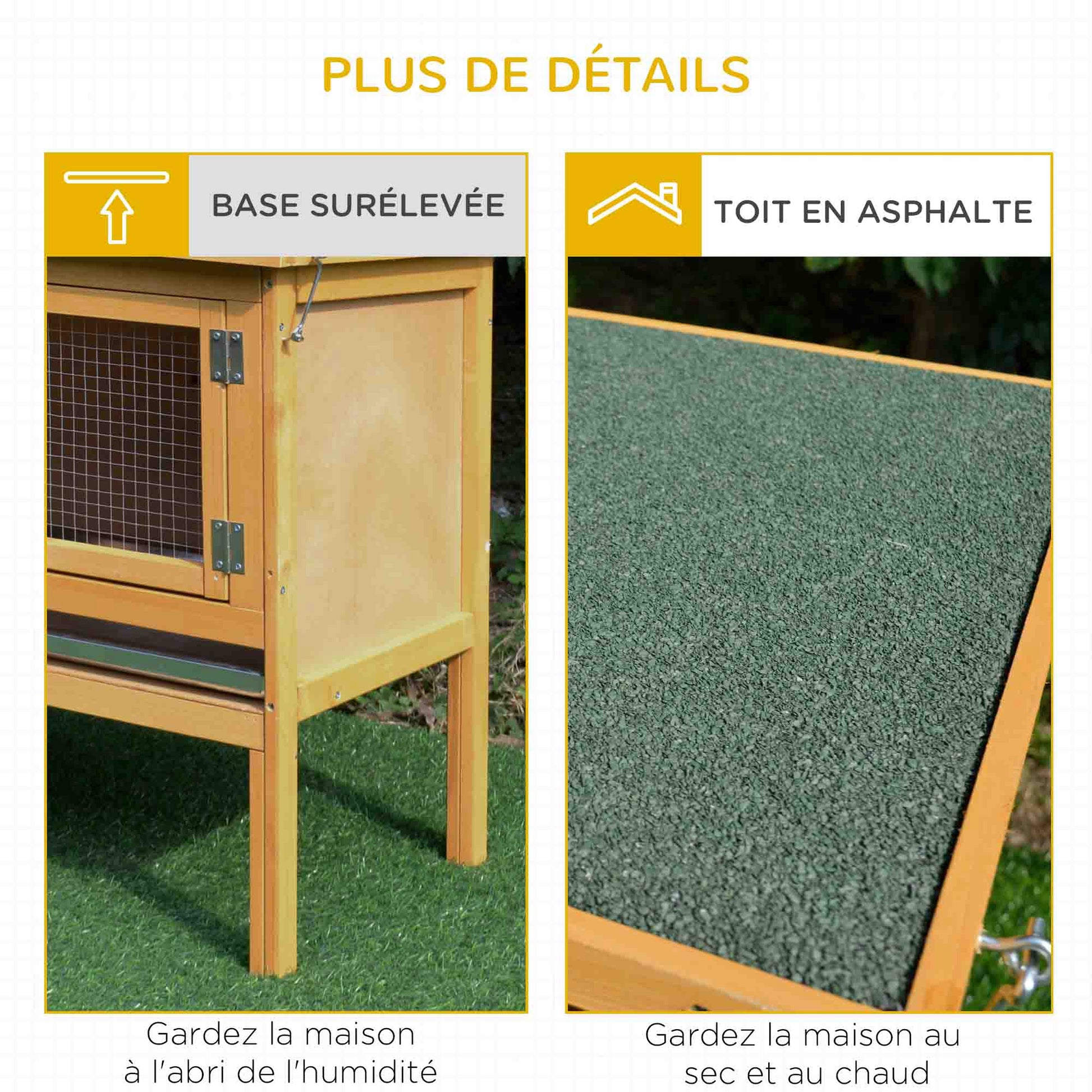 Rabbit Cage Hutch Outdoor Rabbit Hutch 2 Doors Raised Feet Removable Sliding Tray Solid Wood 115 x 44.3 x 65 cm light yellow
