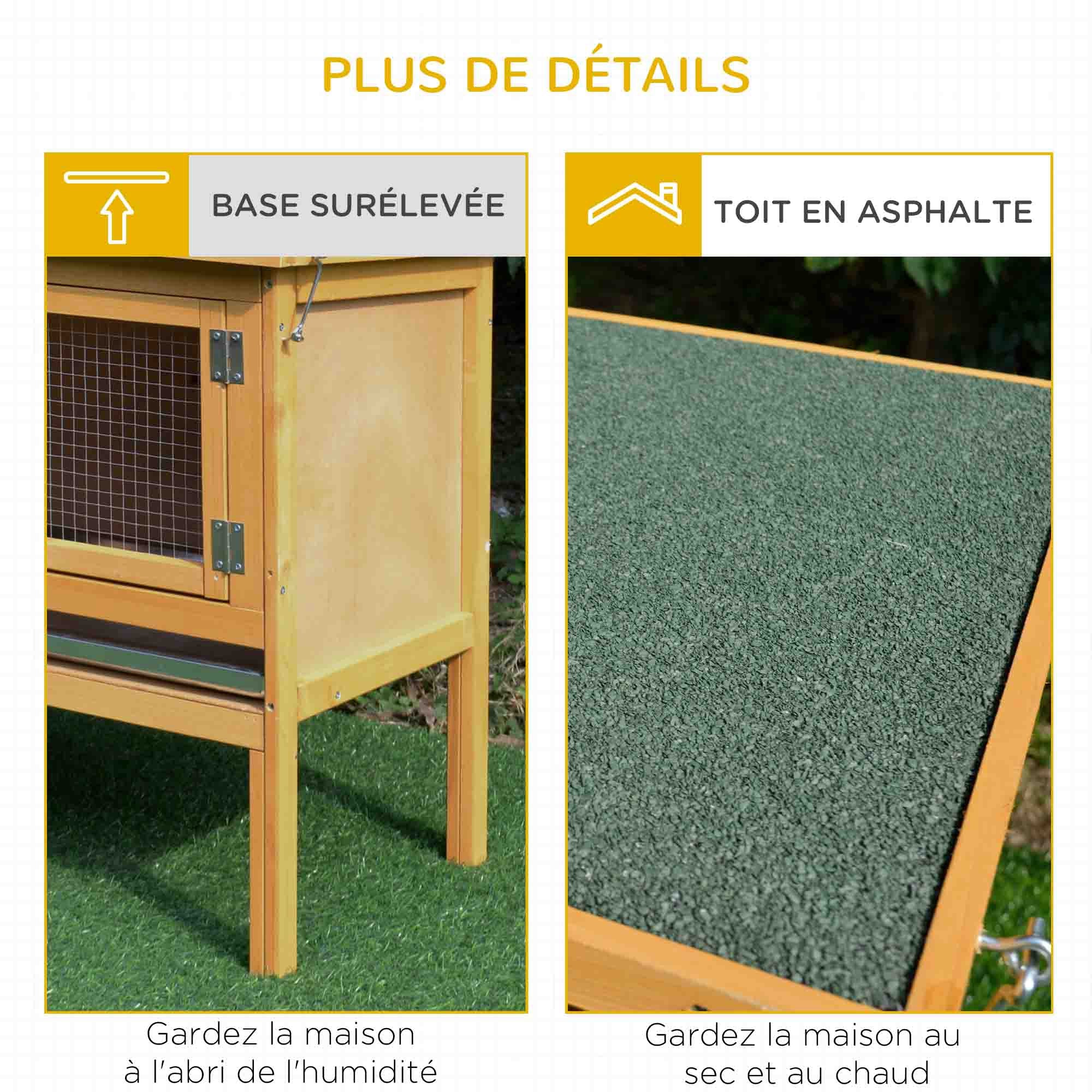 Rabbit Cage Hutch Outdoor Rabbit Hutch 2 Doors Raised Feet Removable Sliding Tray Solid Wood 115 x 44.3 x 65 cm light yellow