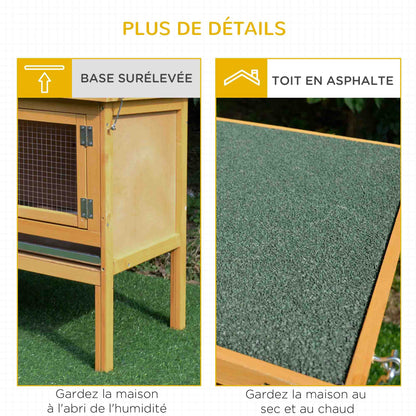 Rabbit Cage Hutch Outdoor Rabbit Hutch 2 Doors Raised Feet Removable Sliding Tray Solid Wood 115 x 44.3 x 65 cm light yellow