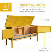 Rabbit Cage Hutch Outdoor Rabbit Hutch 2 Doors Raised Feet Removable Sliding Tray Solid Wood 115 x 44.3 x 65 cm light yellow