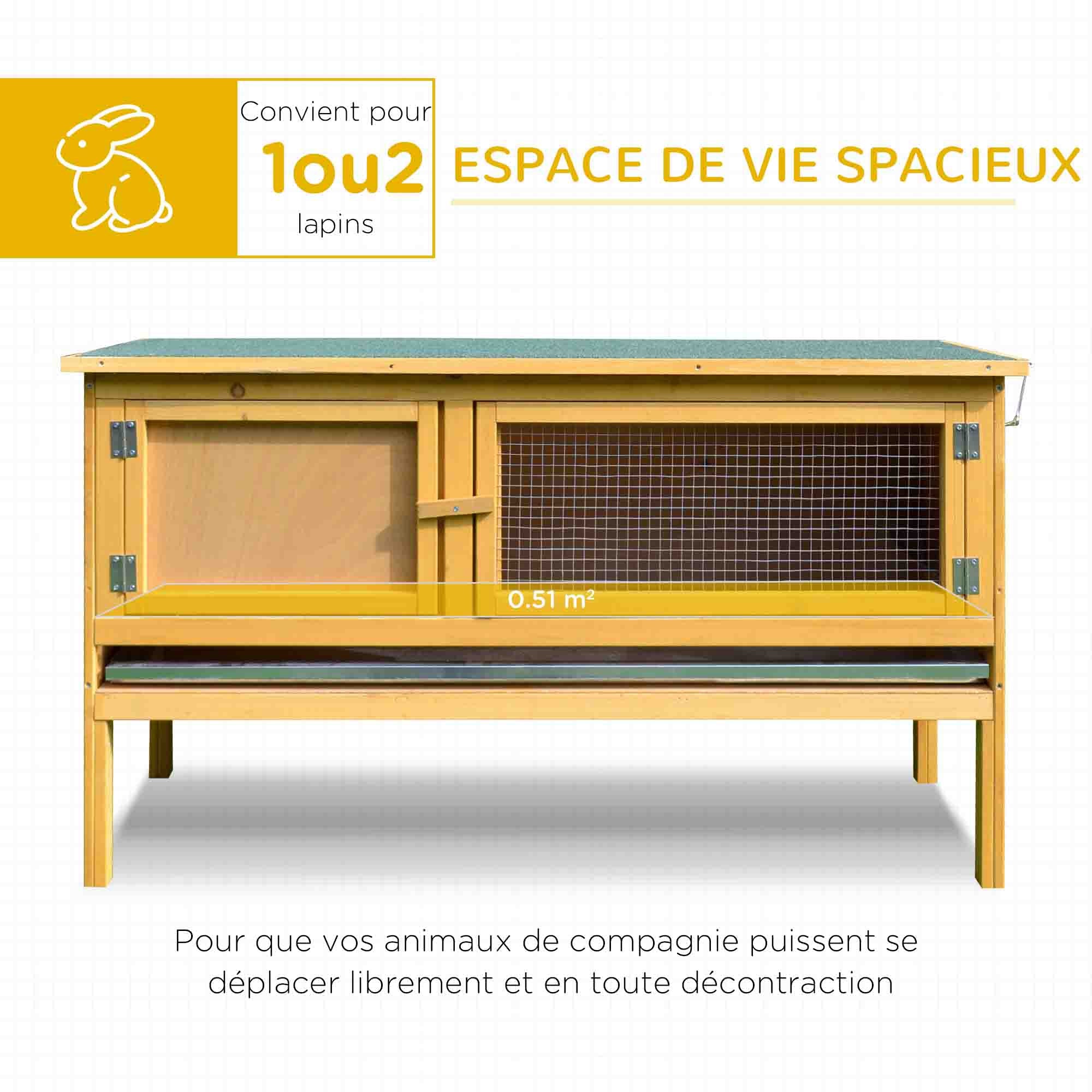 Rabbit Cage Hutch Outdoor Rabbit Hutch 2 Doors Raised Feet Removable Sliding Tray Solid Wood 115 x 44.3 x 65 cm light yellow