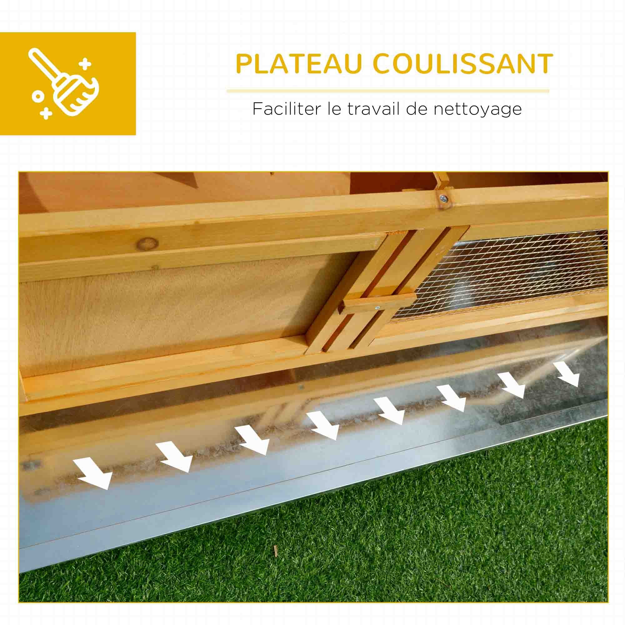 Rabbit Cage Hutch Outdoor Rabbit Hutch 2 Doors Raised Feet Removable Sliding Tray Solid Wood 115 x 44.3 x 65 cm light yellow
