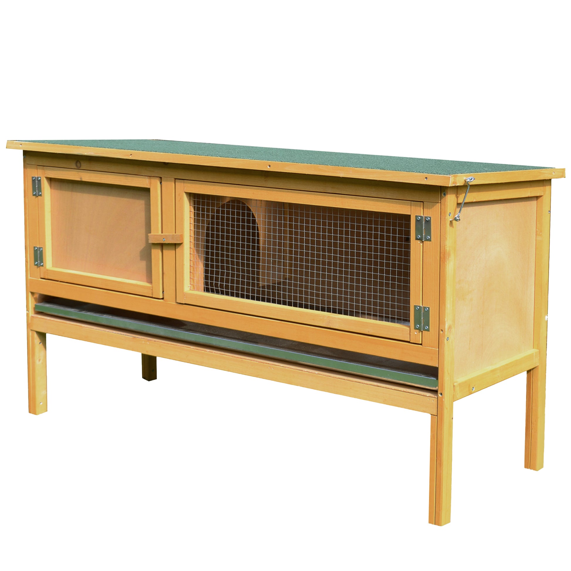 Rabbit Cage Hutch Outdoor Rabbit Hutch 2 Doors Raised Feet Removable Sliding Tray Solid Wood 115 x 44.3 x 65 cm light yellow