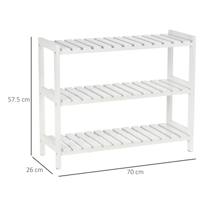Wooden Shoe Rack 3-Tier Shoe Shelf for 9 Pairs of Shoes for Entryway Hallway 70x26x57.5 cm White