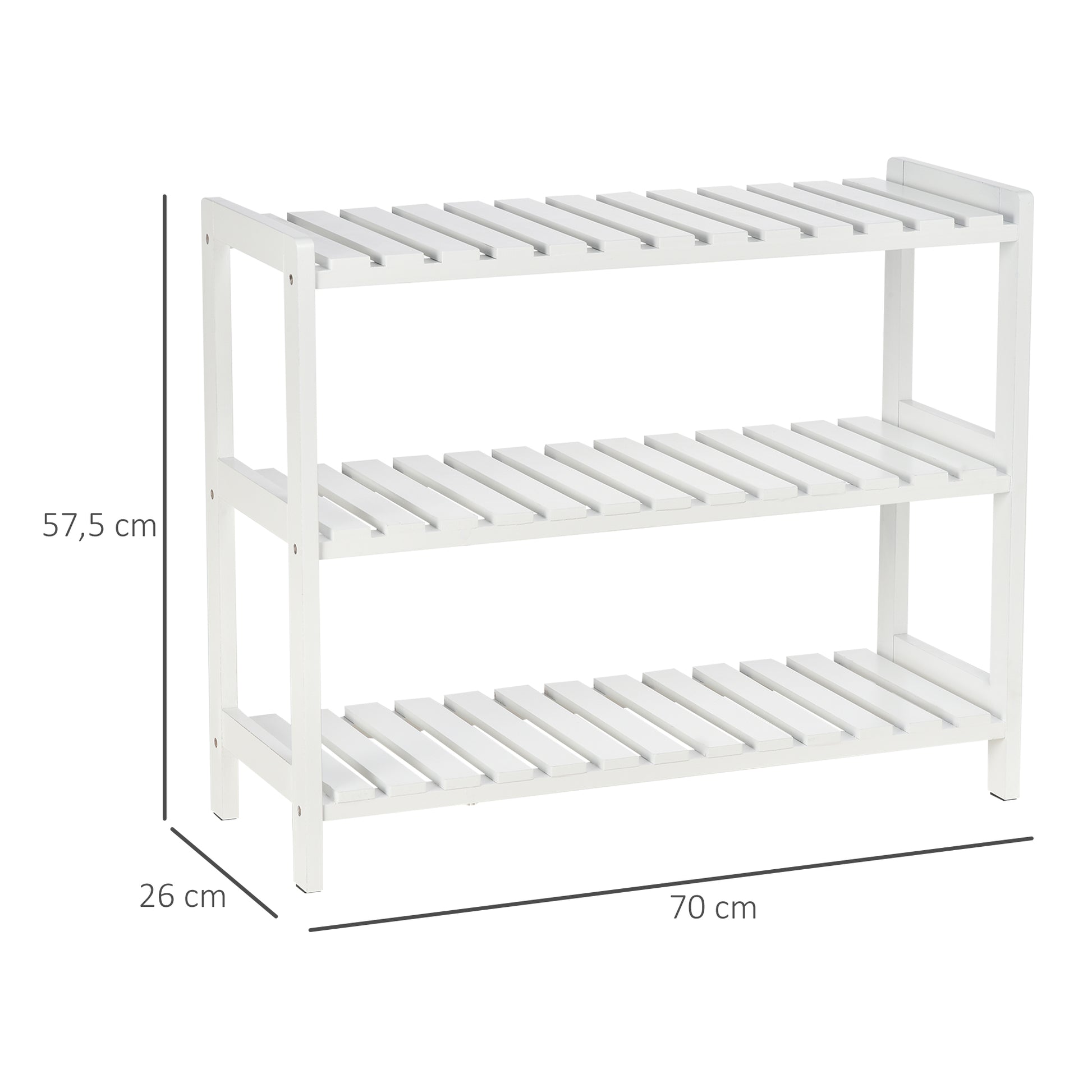 Wooden Shoe Rack 3-Tier Shoe Shelf for 9 Pairs of Shoes for Entryway Hallway 70x26x57.5 cm White