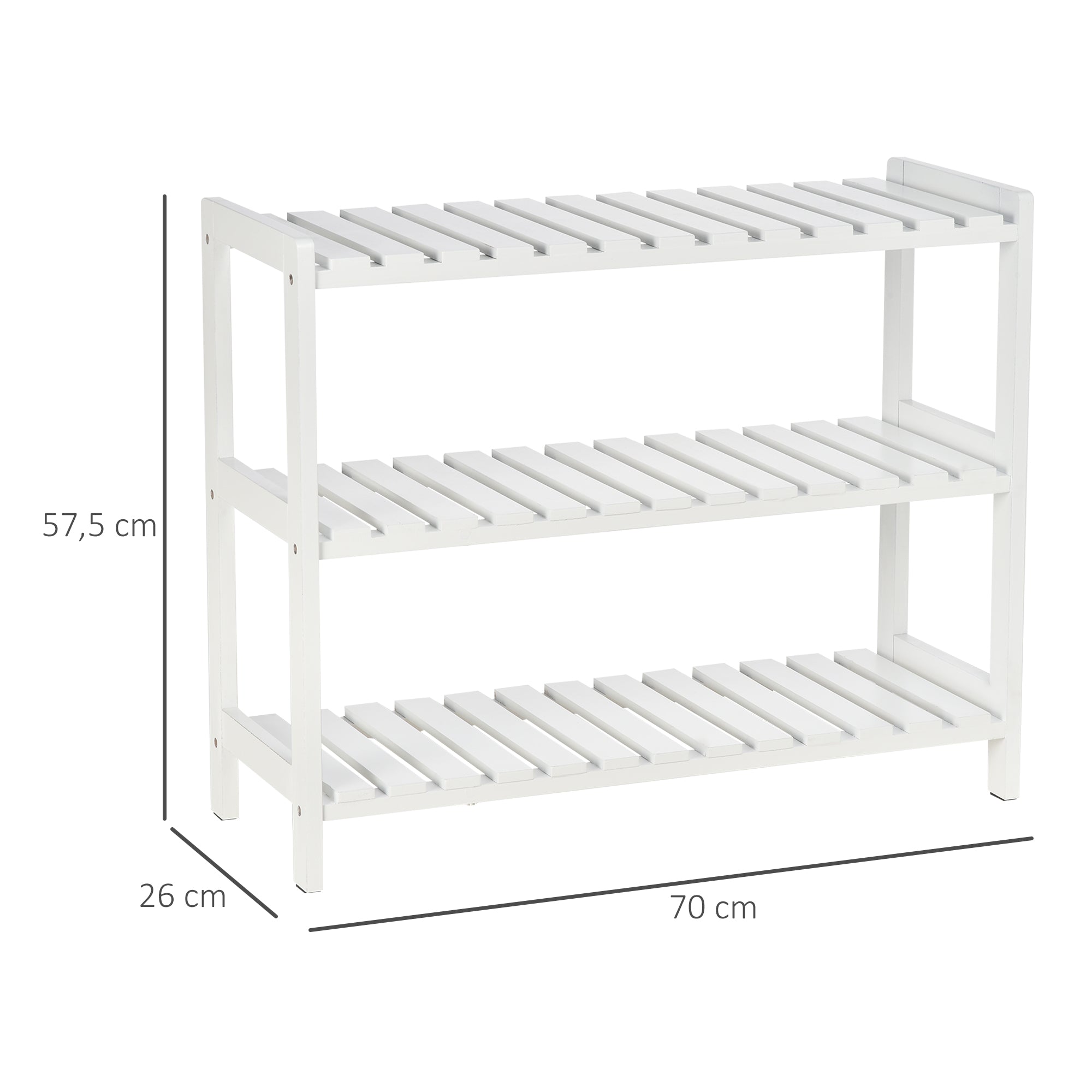 Wooden Shoe Rack 3-Tier Shoe Shelf for 9 Pairs of Shoes for Entryway Hallway 70x26x57.5 cm White