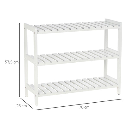 Wooden Shoe Rack 3-Tier Shoe Shelf for 9 Pairs of Shoes for Entryway Hallway 70x26x57.5 cm White