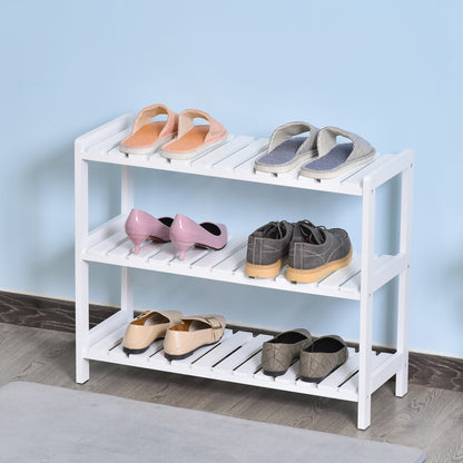 Wooden Shoe Rack 3-Tier Shoe Shelf for 9 Pairs of Shoes for Entryway Hallway 70x26x57.5 cm White