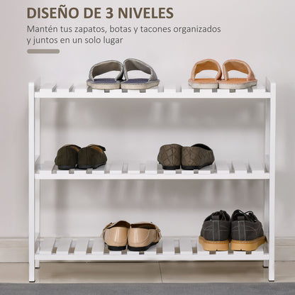 Wooden Shoe Rack 3-Tier Shoe Shelf for 9 Pairs of Shoes for Entryway Hallway 70x26x57.5 cm White